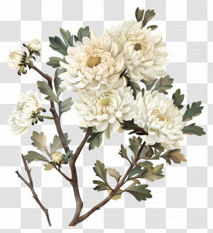 White Chrysanthemum Flowers - Elegant White Chrysanthemum Flower Illustration Transparent PNG