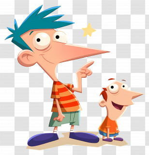 Phineas Flynn - Two Cartoon Boys Pointing Transparent PNG