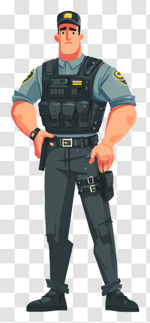 Policeman With Armed Vest - Cartoon Police Officer In Uniform Transparent PNG