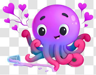 Octopus - Cute Purple Octopus With Hearts Transparent PNG