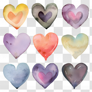 Pastel Hearts - Watercolor Hearts In Subtle And Gentle Shades Transparent PNG