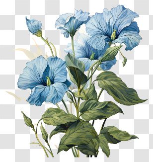 Blue Flowers - Blue Hibiscus Flower Botanical Illustration Transparent PNG