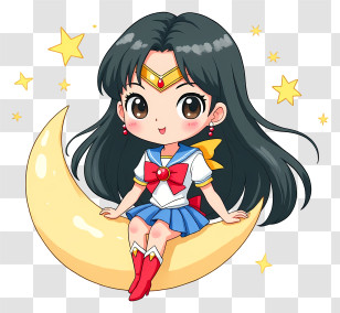 Sailor Moon Girl - Chibi Girl On Crescent Moon Transparent PNG