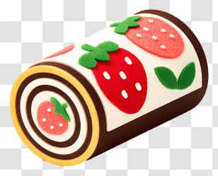 Strawberry Vanilla Chocolate Cake Roll - Strawberry Chocolate Roll Cake With Leaf Design Transparent PNG