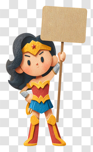 Wonder Woman Holding Placard - Superhero Girl Holding Sign Transparent PNG