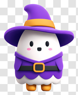 Cute Ghost In Witch Outfit - Cute Ghost In Purple Witch Hat Transparent PNG