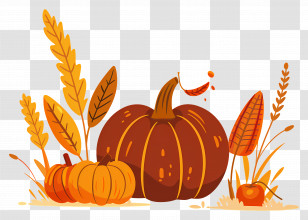 Autumn Harvest - Illustration Of Autumn Pumpkins And Leaves Transparent PNG