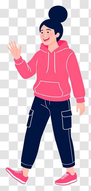 Woman Full Body - Girl In Pink Hoodie Waving Transparent PNG