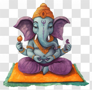 Ganesh Chaturthi - Ganesha Sitting On Mat Illustration Transparent PNG