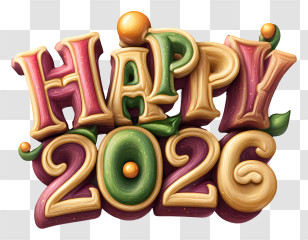 Happy New Year 2026 - Happy 2026 Celebration Text Transparent PNG