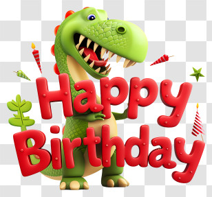 Dinosaur - Green Dinosaur With Happy Birthday Text Transparent PNG