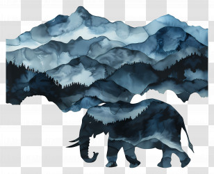 Elephant Silhouette - Elephant Silhouette With Mountain And Forest Design Transparent PNG