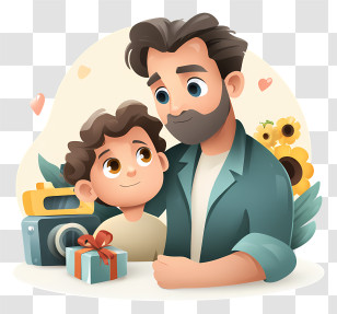 Fathers Day Card - Father And Son With Gift And Camera Transparent PNG