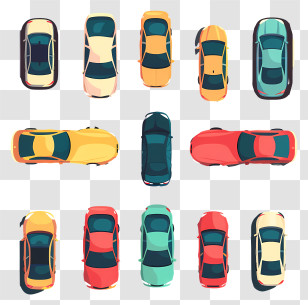 Parking - Colorful Cars Displayed In Top-View Style Transparent PNG
