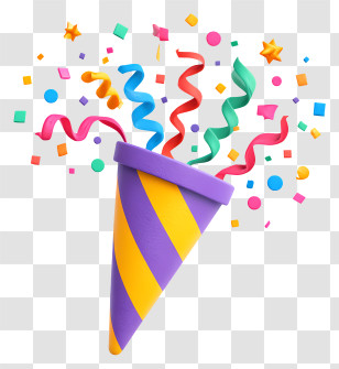 Party Popper Exploding With Joy - Festive Confetti Party Popper Transparent PNG