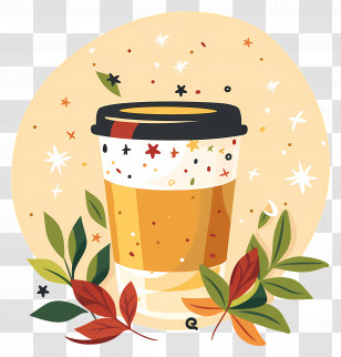 Cup Of Coffee - Coffee Cup With Autumn Leaves Transparent PNG