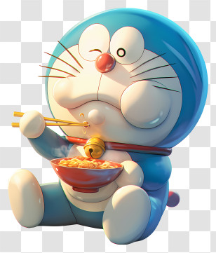 Doraemon 3d - Blue Cat Robot Eating Noodles Transparent PNG