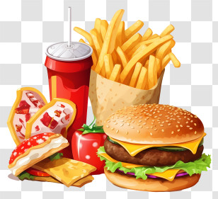 Hamburger - Fast Food Meal With Burger, Fries, And Soda Transparent PNG