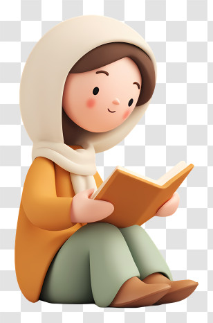 Muslim Woman Reading Quran - Cartoon Girl Reading A Book Transparent PNG