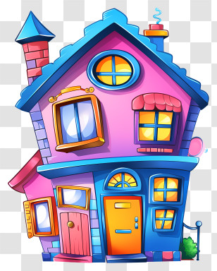 Pink House - Colorful Cartoon House Illustration Transparent PNG