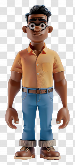 Black Man Cartoon - 3D Character In Orange Shirt And Jeans Transparent PNG