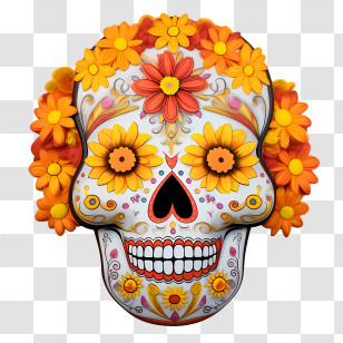 Dia De Los Muertos
 - Day Of The Dead Sugar Skull With Floral Decorations Transparent PNG