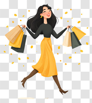 Woman Holding Multiple Shopping Bags - Happy Woman Carrying Shopping Bags Transparent PNG