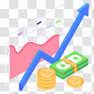 Stock Market - Financial Growth Chart With Money Visualization Transparent PNG