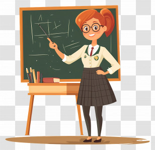 Cartoon Teacher - Illustration Of Teacher Pointing At Chalkboard In Classroom Transparent PNG