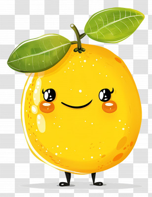 Lemon - Cute Yellow Cartoon Lemon With Leaves Transparent PNG