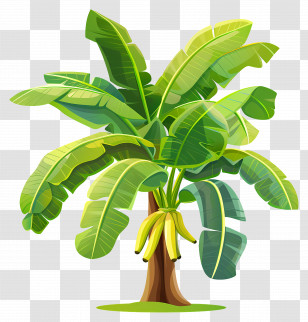 Banana Tree - Illustration Of A Banana Tree With Fruits Transparent PNG