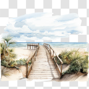 Beach Walking Road - Scenic Wooden Walkway Leading To The Beach Transparent PNG