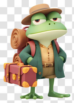 Frog Traveler - Green Frog Traveler With Suitcase Transparent PNG