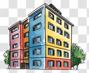 Building - Colorful Apartment Building Illustration Transparent PNG