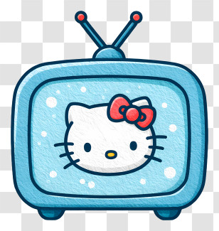 Hello Kitty On Tv Screen - Cute Blue Retro TV With Cat Transparent PNG