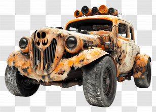 Halloween Monster Truck - Rusty Halloween Car With Bat Design Transparent PNG
