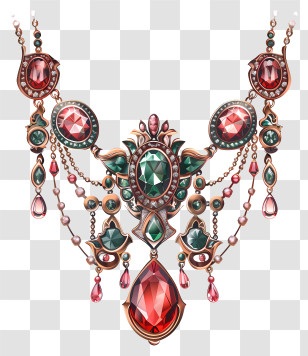 Antique Necklace - Ornate Bejeweled Necklace With Gems Transparent PNG