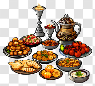 Ramadan Feast - Traditional Feast With Various Dishes Transparent PNG