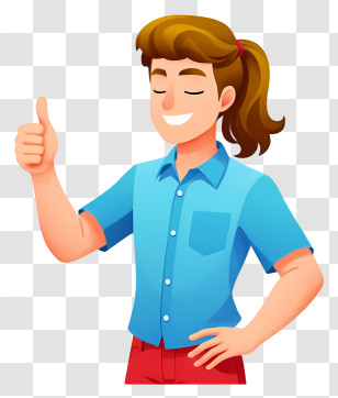 Boy Giving Thumbs Up - Cheerful Cartoon Girl With Thumbs Up Transparent PNG