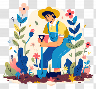 Arbor Day - Gardener Planting Flowers In A Vibrant Garden Scene Transparent PNG
