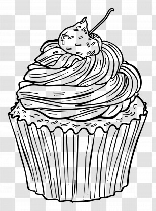 Cupcake - Line Art Cupcake With Cherry Illustration Transparent PNG
