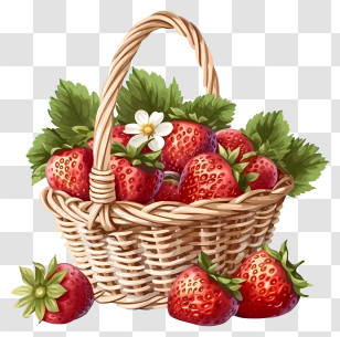 Vector Draw Design - Illustration Of A Basket Full Of Fresh Strawberries Transparent PNG