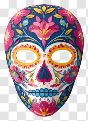 Sugar Skull Face Paint - Floral Sugar Skull With Colorful Design Transparent PNG