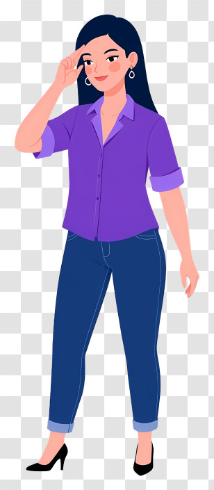 Woman Full Body - Casual Woman In Purple Shirt Transparent PNG