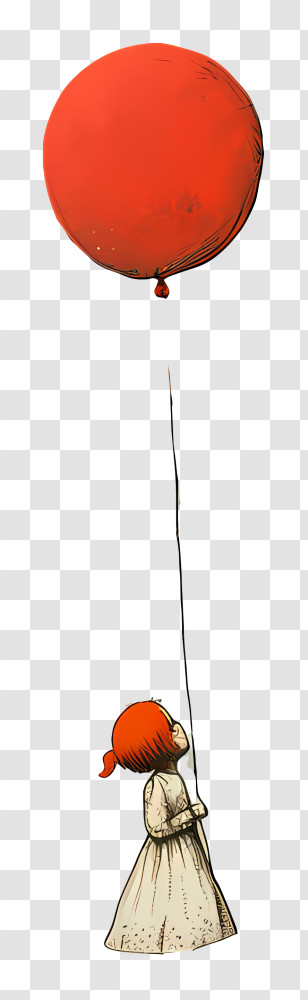 Girl Holding A Balloon - Whimsical Illustration Of Girl With Red Balloon Transparent PNG