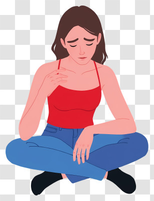 Woman Feeling Depressed - Woman Sitting In Red Top Transparent PNG