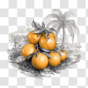 Mandarins Fruit - Oranges With Palm Trees Transparent PNG