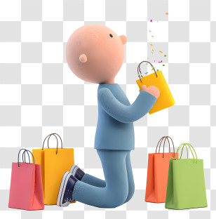 Black Friday Man Shopping - Kneeling Shopper With Yellow Bag Transparent PNG