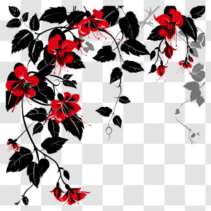 Flower Silhouette - Red And Black Flowers With Vines Transparent PNG
