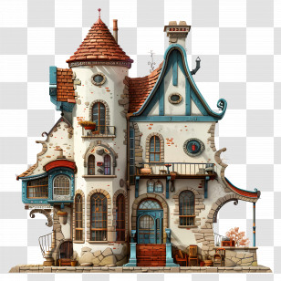 Cartoon House - Fairytale Towered House With Vintage Charm Transparent PNG